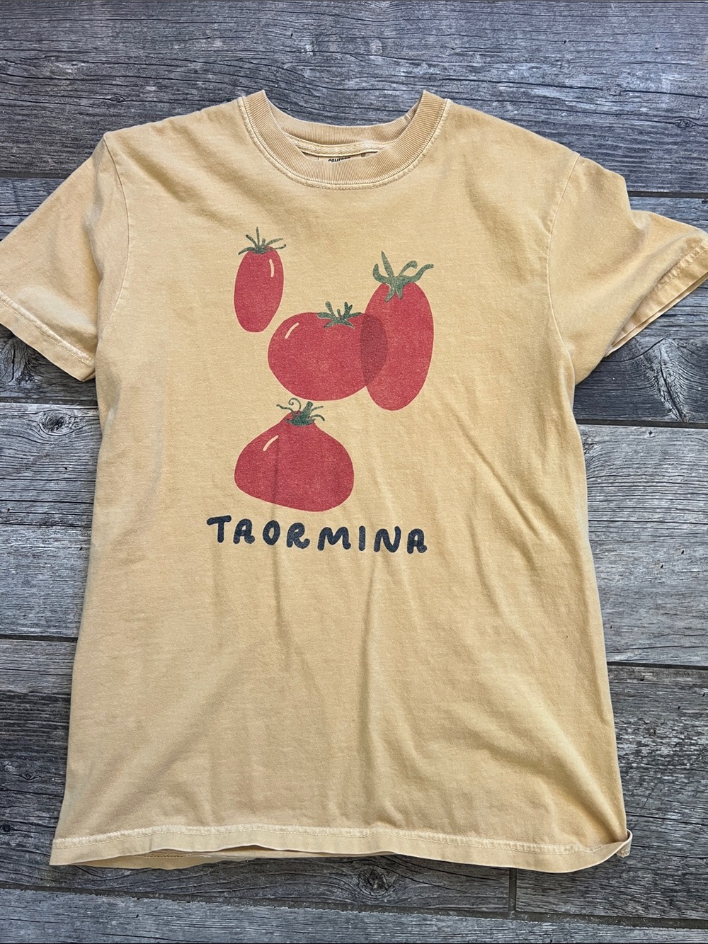 Joseph + Sue/Comfort Colors Yellow Graphic Tee with Red Tomato Print